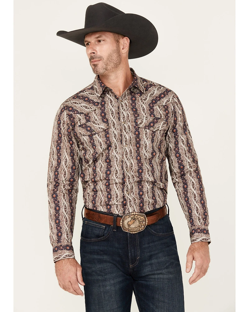 Gibson Trading Co Men's Floral Striped Print Long Sleeve Snap Stretch Western Shirt