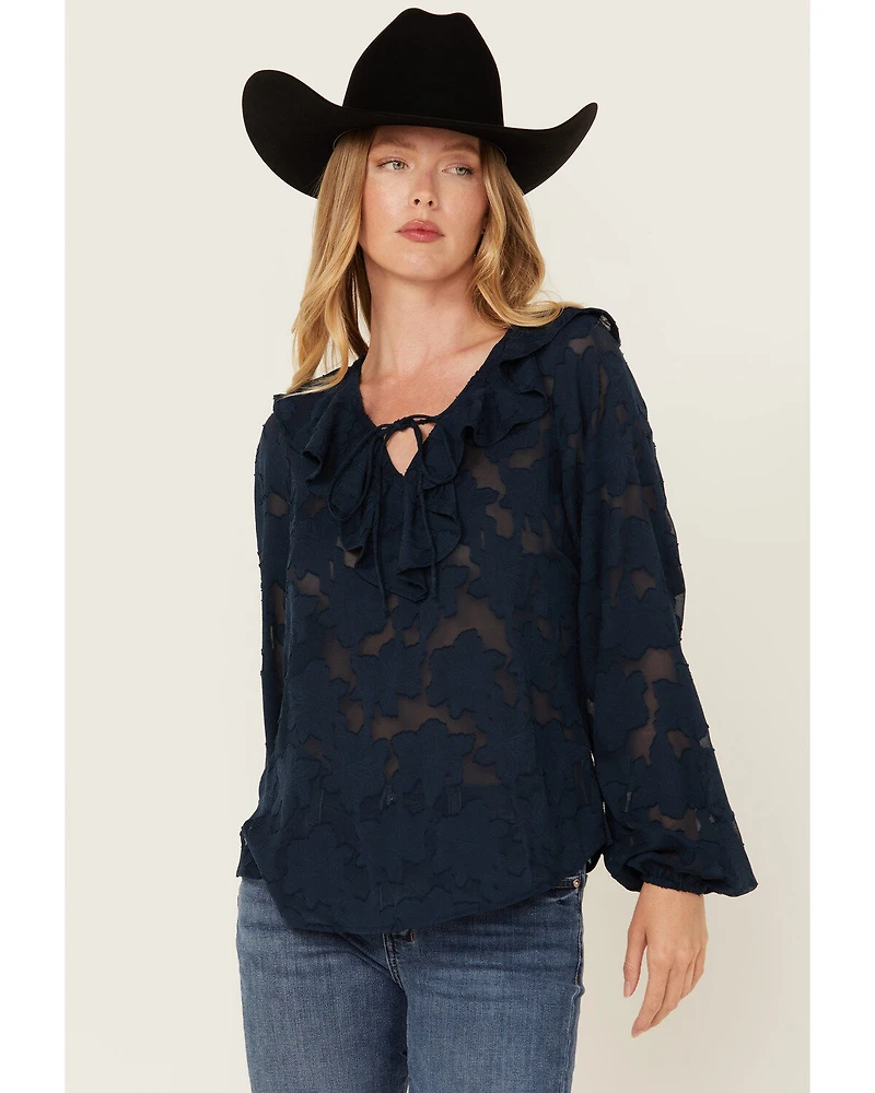 Shyanne Women's Floral Long Sleeve Ruffle Peasant Top