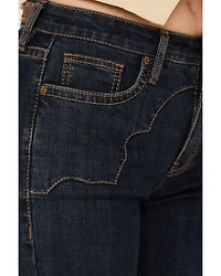 Rock & Roll Denim Women's Dark Wash High Rise Western Yoke Modest Bootcut Stretch Jeans