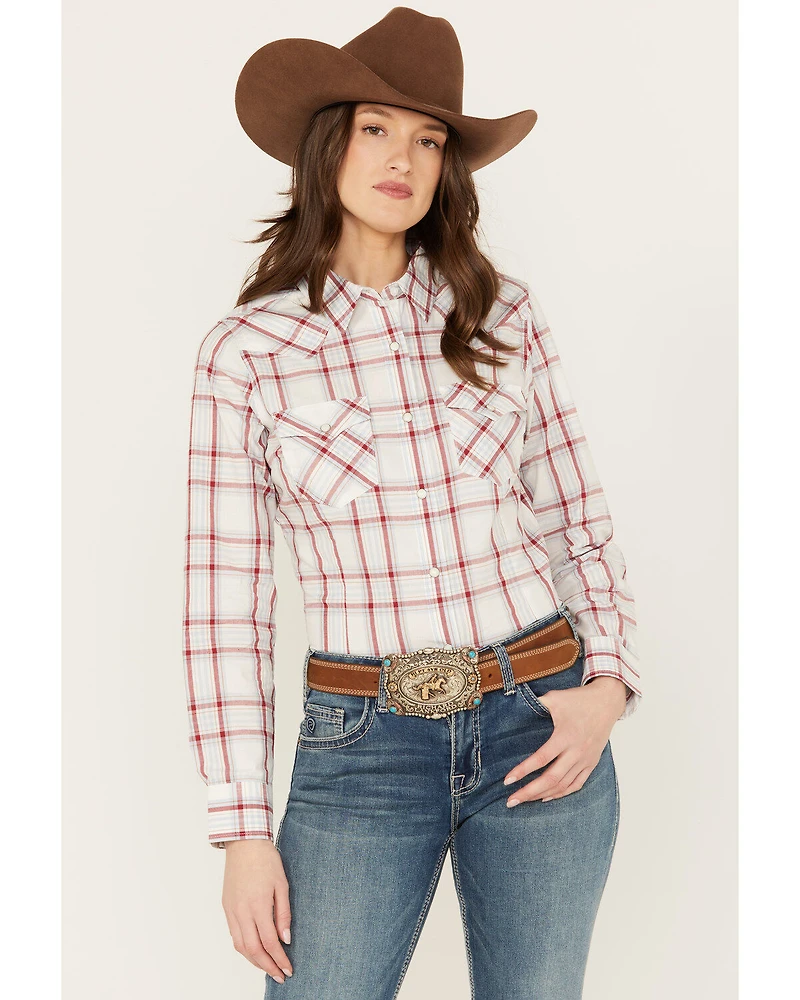 Wrangler Women's Plaid Print Long Sleeve Western Snap Shirt