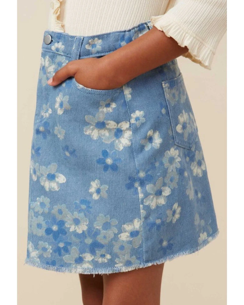 Hayden La Girls' Floral High Rise Denim Skirt