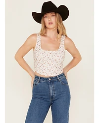 Originality Women's Floral Print Eyelet Cropped Corset Top