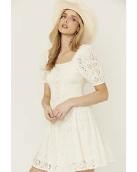 Rock & Roll Denim Women's Eyelet Short Sleeve Mini Dress