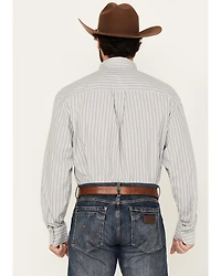 George Strait by Wrangler Men's Striped Print Long Sleeve Button-Down Stretch Western Shirt
