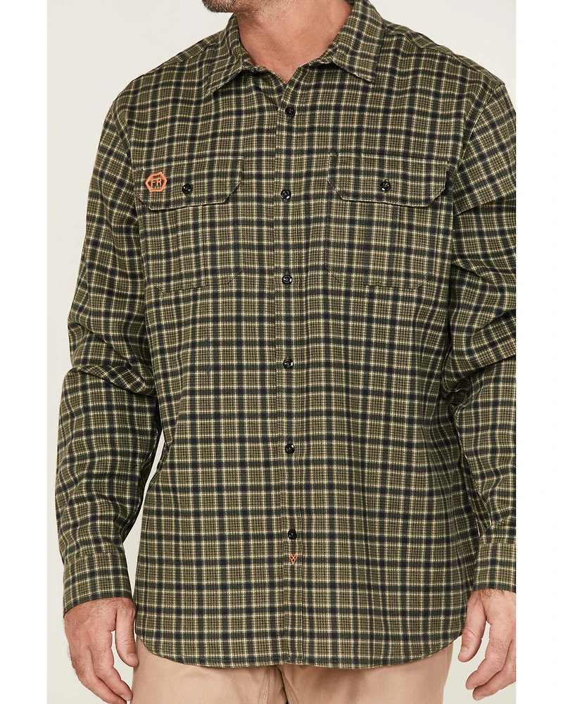 Hawx Men's FR Plaid Print Woven Long Sleeve Button-Down Work Shirt