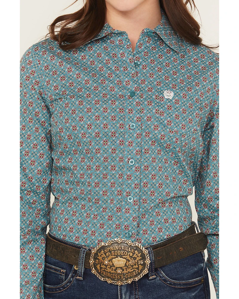 Cinch Women's Geo Print Long Sleeve Button-Down Western Shirt