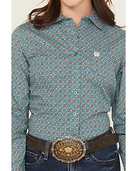 Cinch Women's Geo Print Long Sleeve Button-Down Western Shirt
