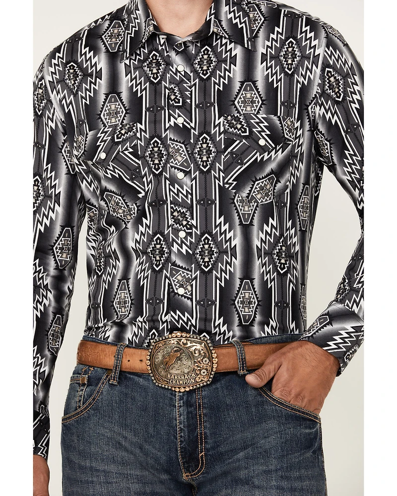 Rock & Roll Denim Men's Southwestern Print Long Sleeve Snap Stretch Western Shirt