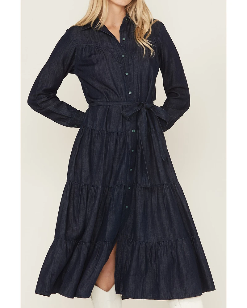 Ariat Women's Sahara Dark Wash Denim Long Sleeve Midi Dress