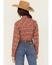 Ely Walker Women's Plaid Print Long Sleeve Snap Flannel Shirt