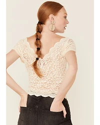 Shyanne Women's Ivory Lace Short Sleeve Crop Top