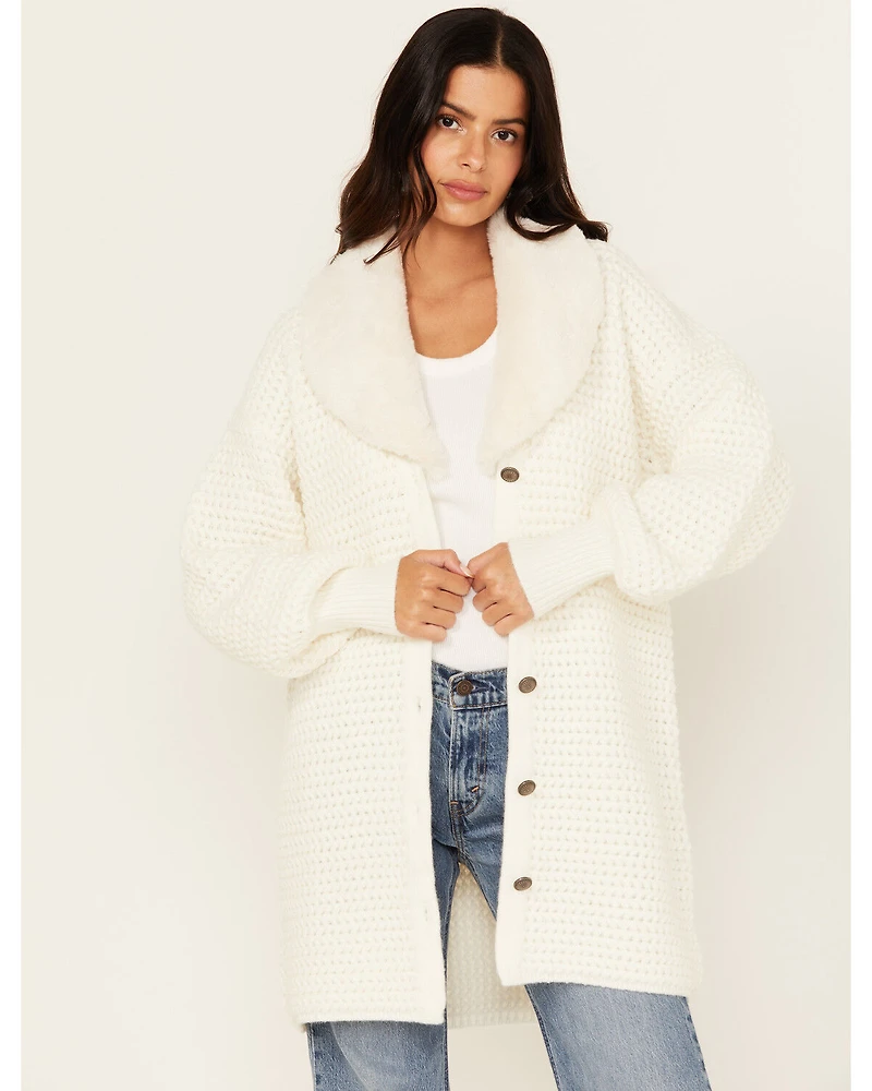 Shyanne Women's Chunky Fit Fur Trim Cardigan Sweater