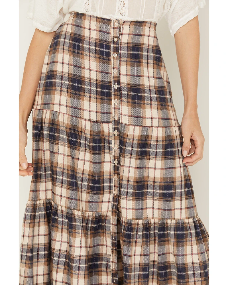 Cleo + Wolf Women's Plaid Print Button Front Midi Skirt