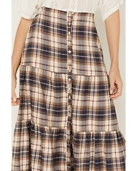 Cleo + Wolf Women's Plaid Print Button Front Midi Skirt