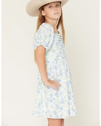 Trixxi Little Girls' Floral Print Puff Sleeve Midi Dress