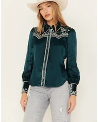 Shyanne Women's Embellished Velvet Long Sleeve Button-Down Western Shirt