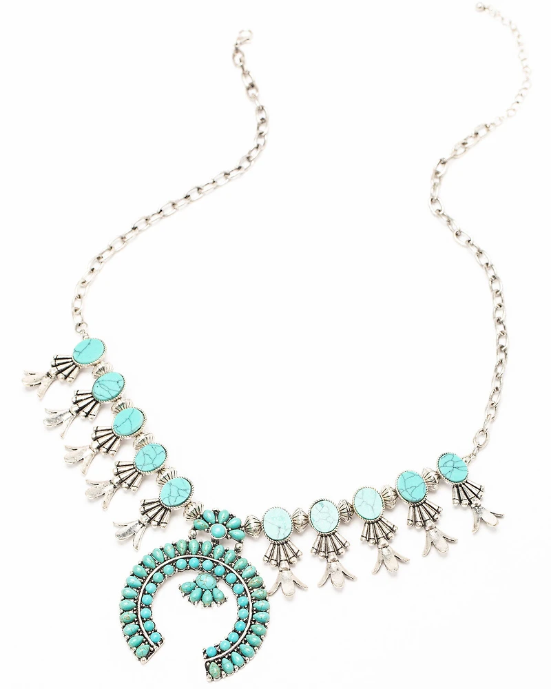 Shyanne Women's Matrix Turquoise Squash Blossom Statement Necklace