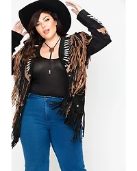 Liberty Wear Black Fringe Leather Jacket - Plus