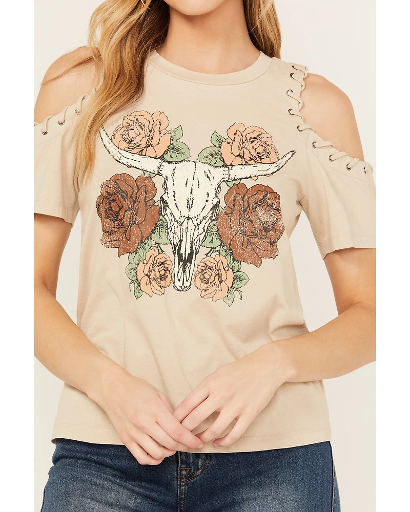 Shyanne Women's Cold Shoulder Steerhead Graphic Tee