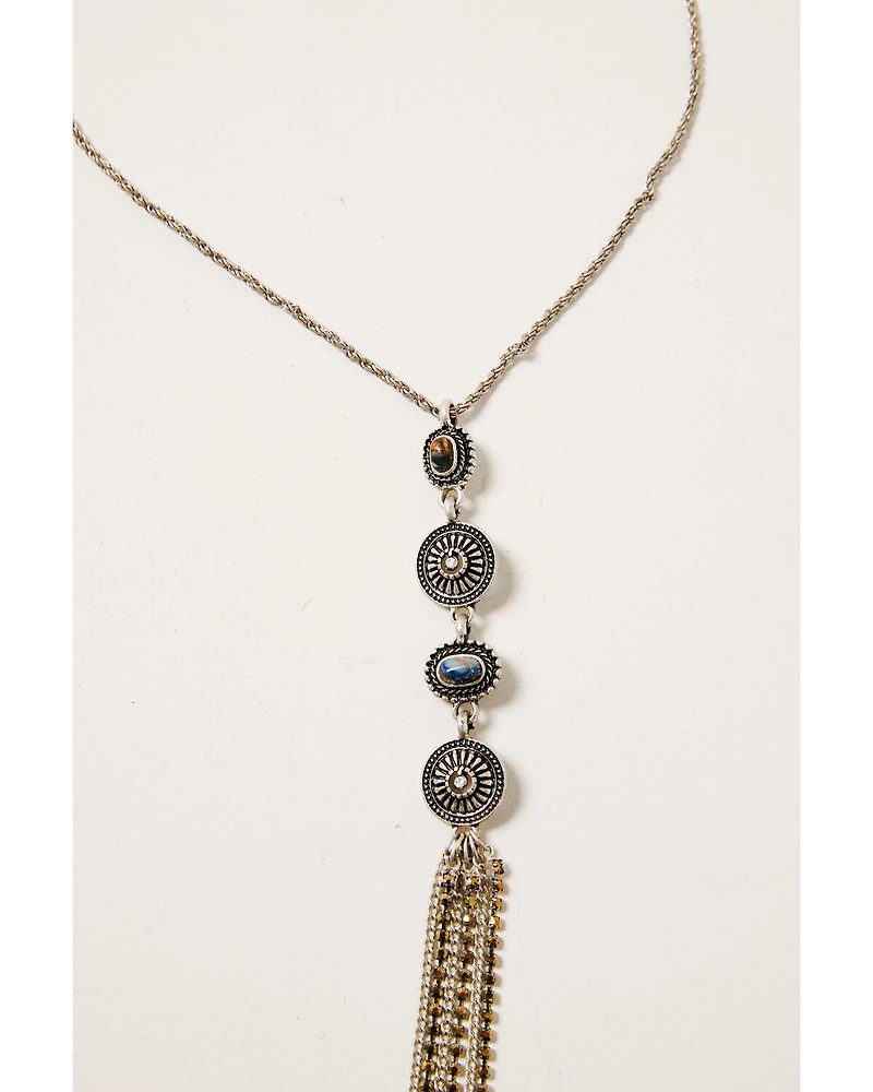 Shyanne Women's Claire Linear Multi Concho Fringe Necklace