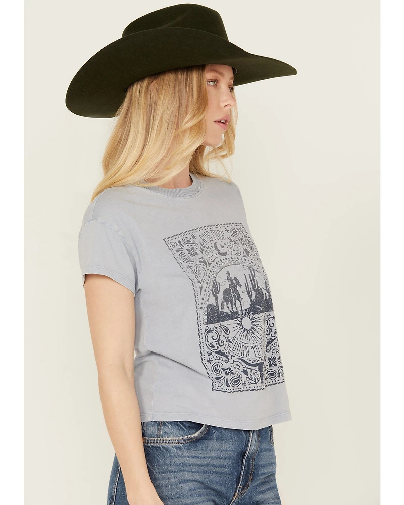 White Crow Women's Ombre Bandana Short Sleeve Graphic Print Tee