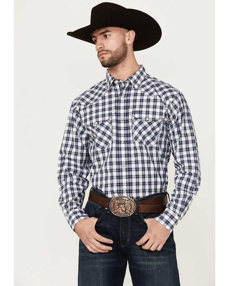 Ariat Men's Ezra Plaid Print Long Sleeve Pearl Snap Performance Western Shirt