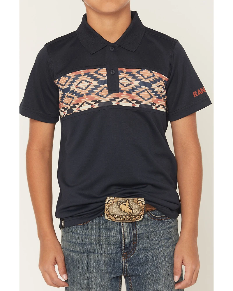 RANK 45® Boys' Southwestern Border Short Sleeve Button-Down Polo Shirt