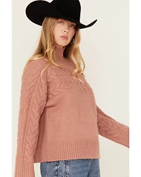 Cleo + Wolf Women's Mock Neck Pullover Cable Knit Sweater