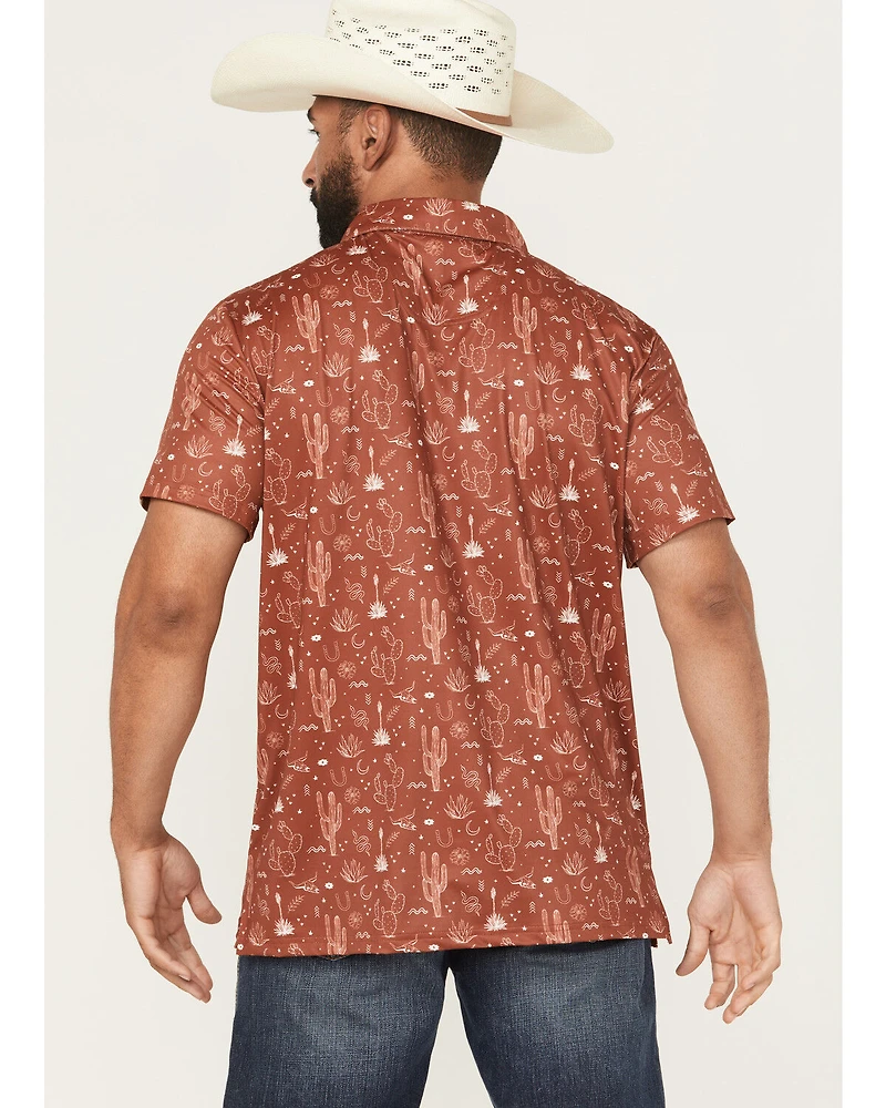 Rock & Roll Denim Men's Cactus Print Short Sleeve Button-Down Polo