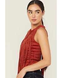 Idyllwind Women's Studded Fringe Faux Suede Sleeveless Shirt
