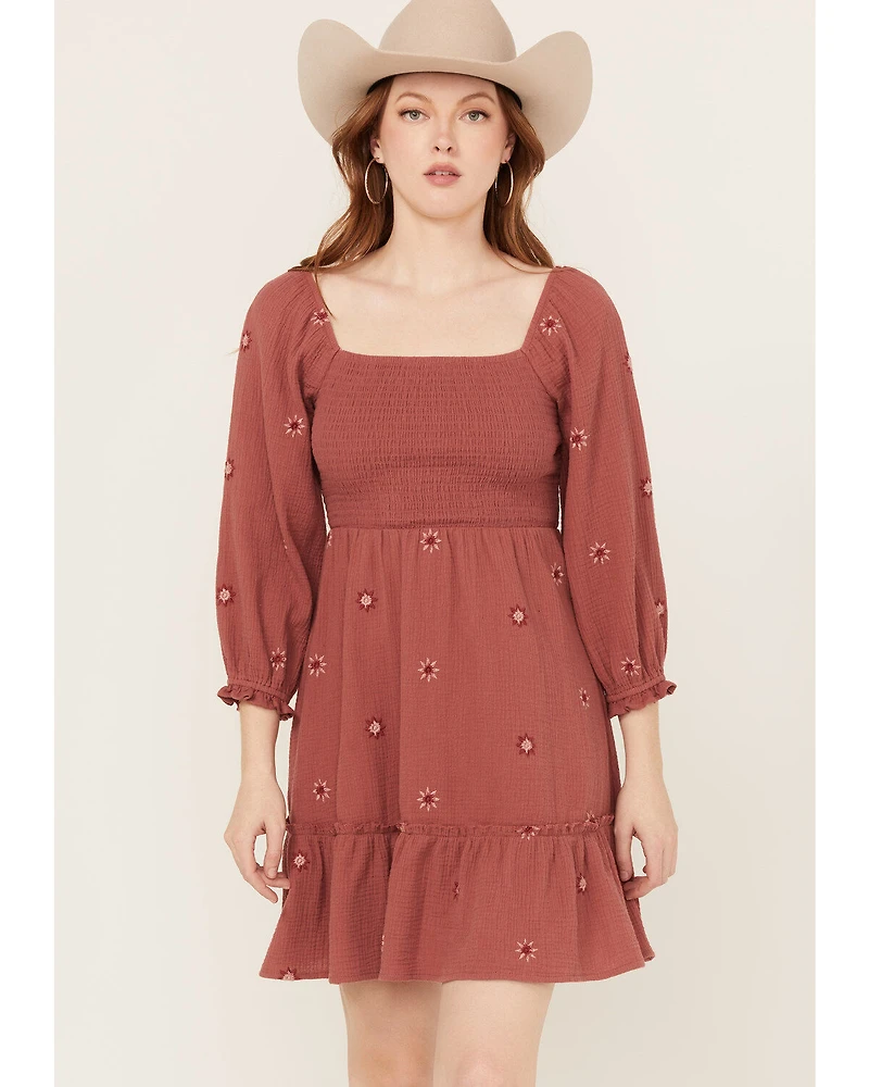 Jolt Women's Rouched Front Embroidered Mini Dress