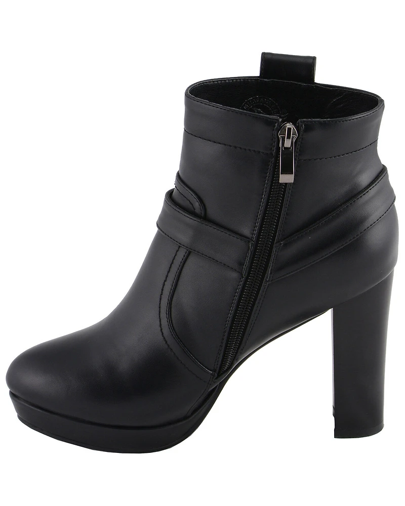 Milwaukee Leather Women's Block Heel Harness Booties - Round Toe
