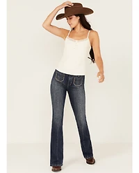 Idyllwind Women's Hadley Dark Wash High Rise Embellished Flare Stretch Denim Jeans