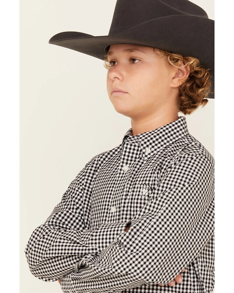 Ariat Boys' Pro Jayden Gingham Long Sleeve Button-Down Western Shirt