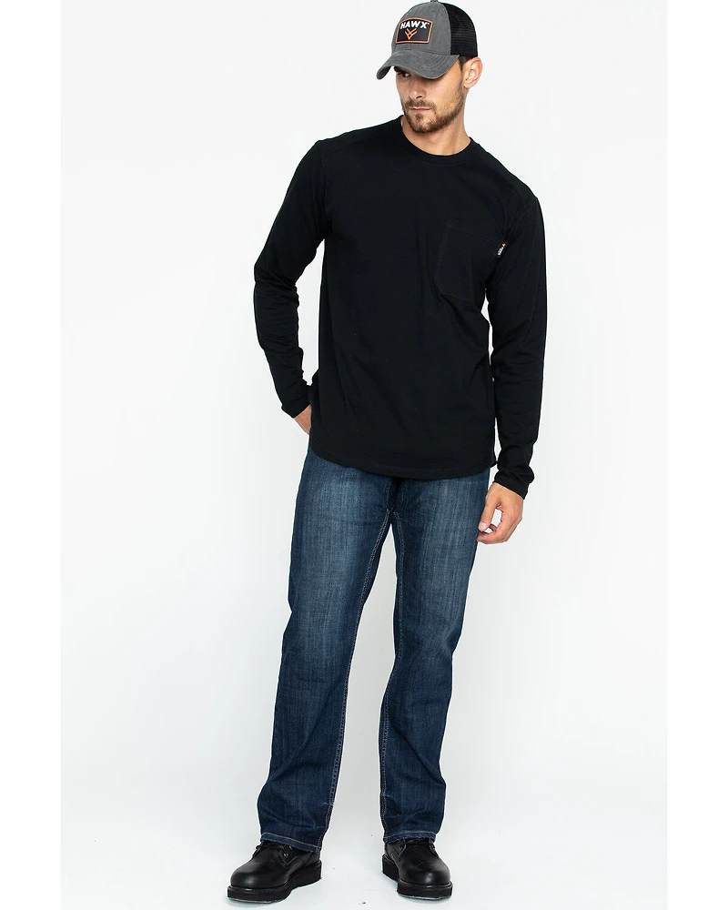 Hawx Men's Black Logo Crew Long Sleeve Work T-Shirt - Big