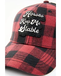 Shyanne Women's Horses Keep Me Stable Buffalo Plaid Mesh-Back Ball Cap