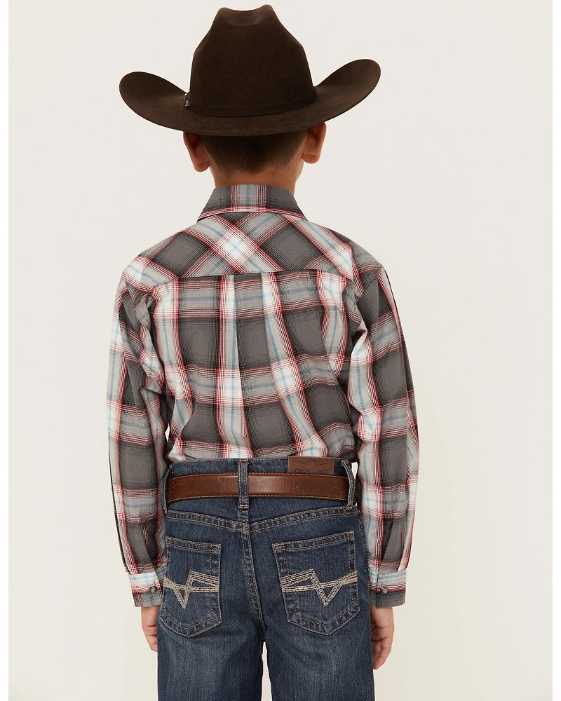 Roper Boys' Plaid Print Long Sleeve Western Pearl Snap Shirt