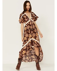 Shyanne Women's Short Sleeve Floral Print High-Low Maxi Dress