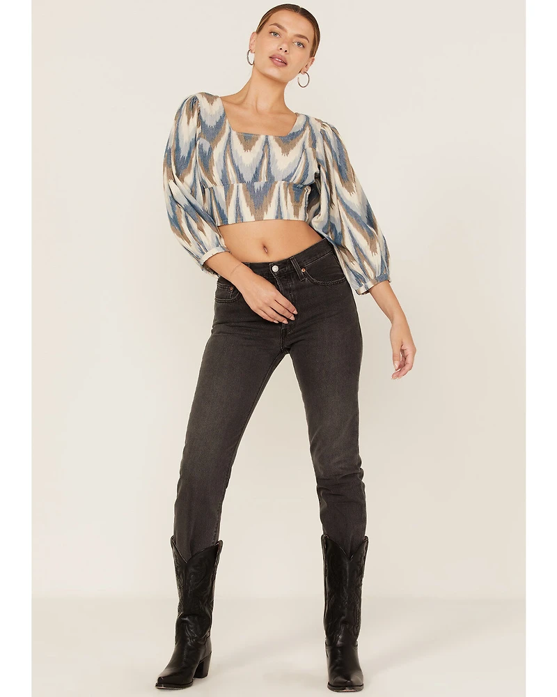Shyanne Women's Ikat Print Puff Sleeve Crop Top