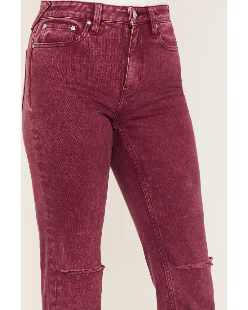 Cleo + Wolf Women's High Rise Distressed Knee Slim Stretch Straight Jeans