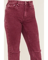 Cleo + Wolf Women's High Rise Distressed Knee Slim Stretch Straight Jeans