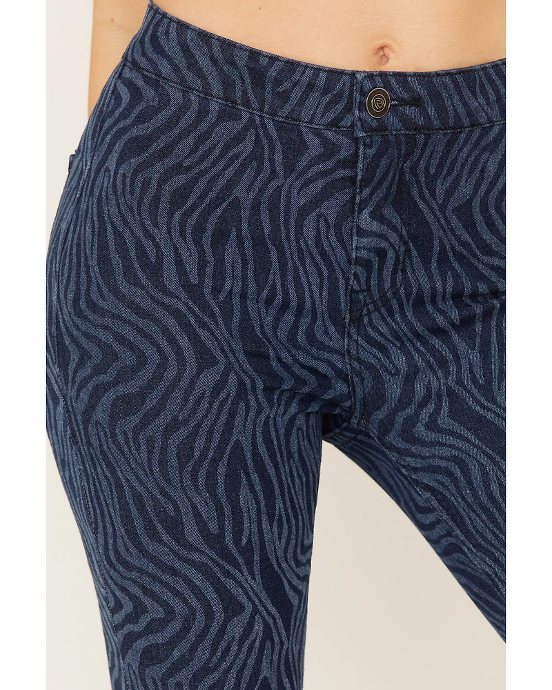 Rock & Roll Denim Women's Tiger Print High Rise Stretch Flare Jeans