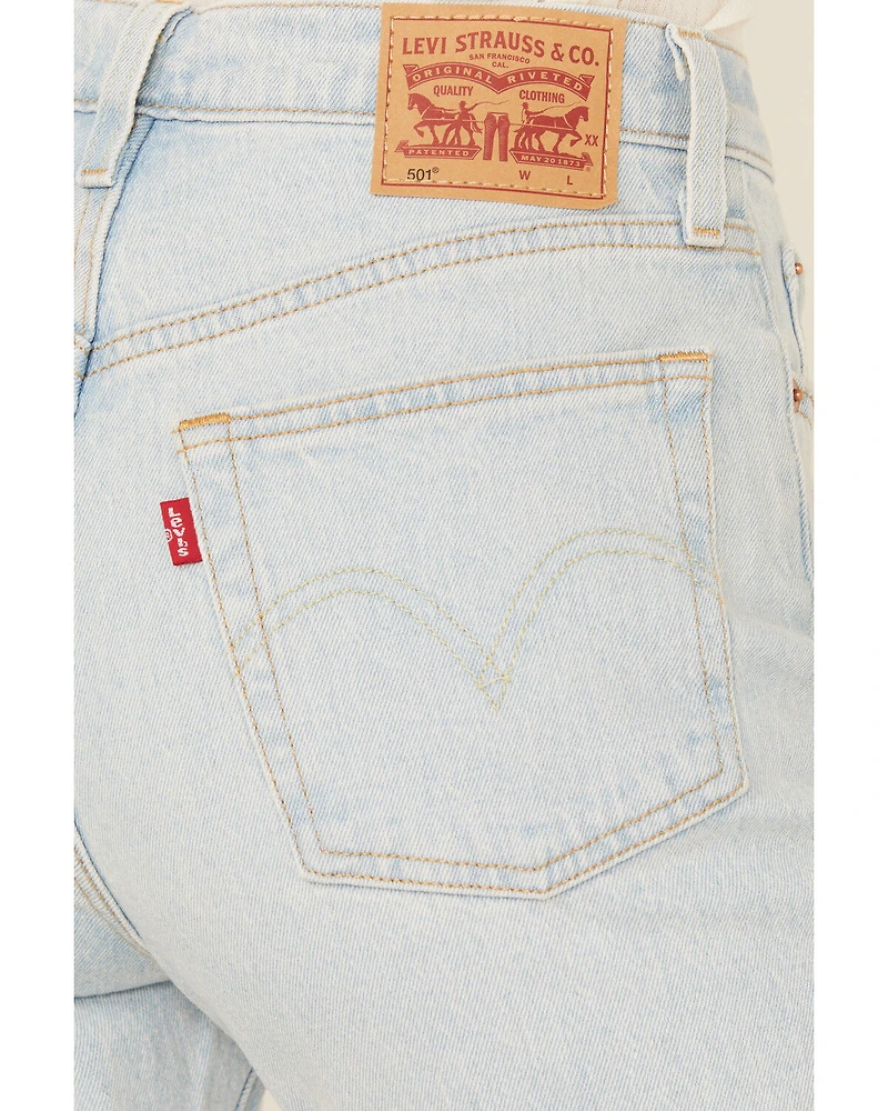 Levi's Women's Stepped Away Light Wash High Rise 501 Straight Stretch Denim Jeans