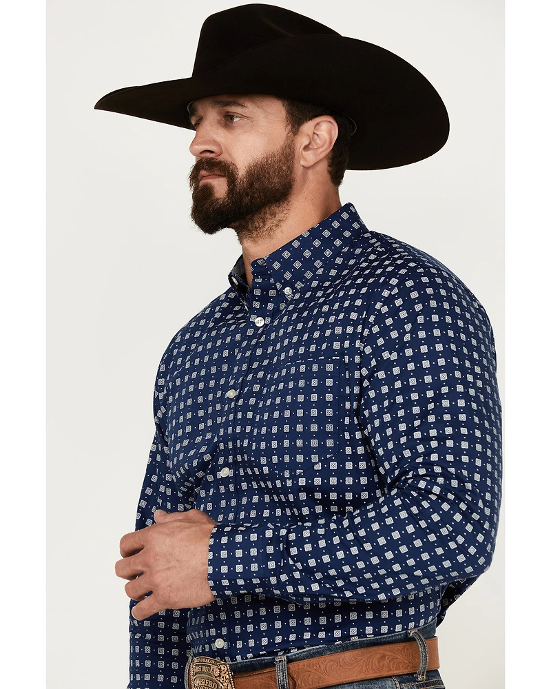 Cody James Men's Rough Road Geo Print Long Sleeve Button-Down Stretch Western Shirt