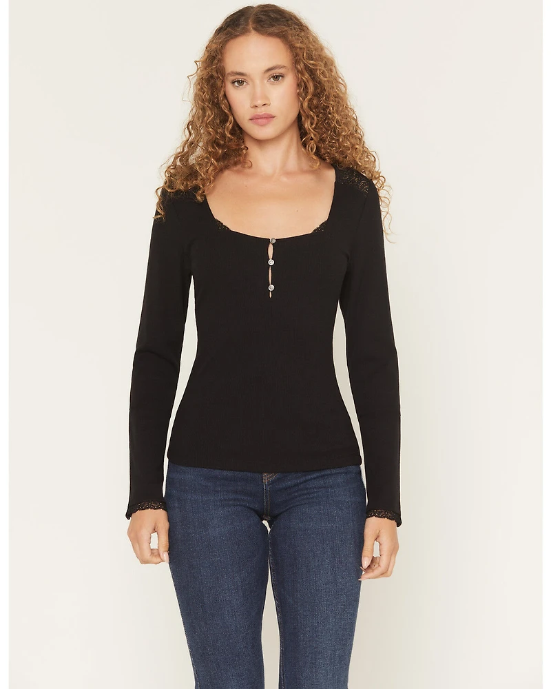 Idyllwind Women's Sugarhill Lace Long Sleeve Ribbed Shirt