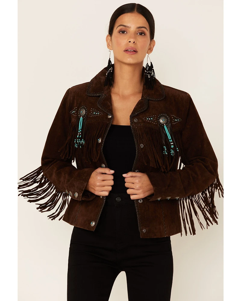 Scully Fringe & Beaded Boar Suede Leather Jacket