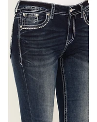 Grace LA Women's Dark Wash Sequin Pocket Mid Rise Bootcut Stretch Denim Jeans