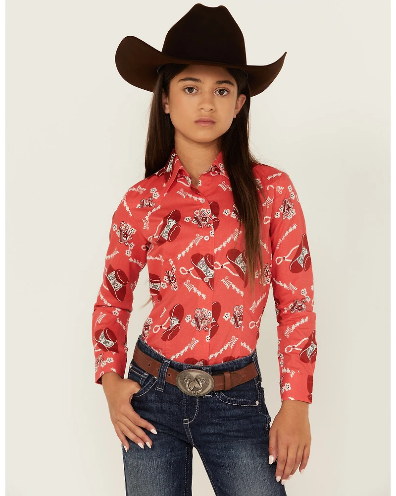 Cruel Girl Girls' Conversation Print Long Sleeve Button-Down Western Shirt