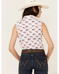 Rough Stock by Panhandle Women's American Flag Sleeveless Pearl Snap Stretch Western Shirt
