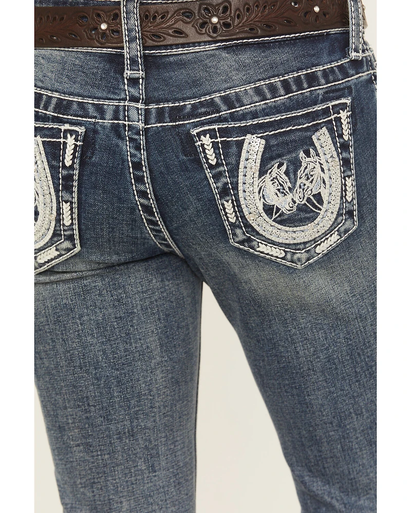 Grace LA Girls' Medium Wash Horse Pocket Bootcut Stretch Denim Jeans